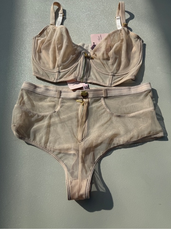 Agent Provocateur Other - 2009 Agent Provocateur Pale Blush Pink Mesh Faux-Denim Bra & Hot Pants Set